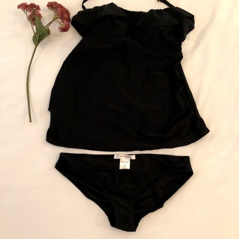 EUC Black Ruffled Maternity Tankini